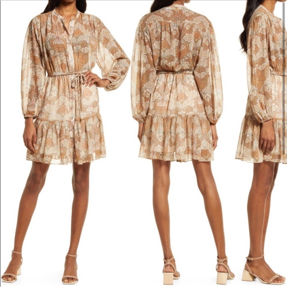 BISHOP + YOUNG Cameron Tiered Dress in Divine Paisley Print Cream Tan Color L